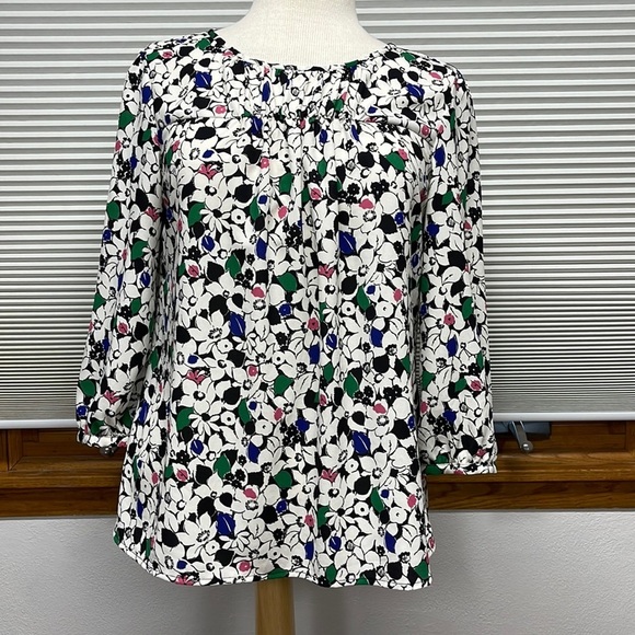 Talbots Black White Floral Print Blouse Size XS - Picture 1 of 7
